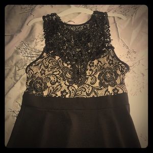 Black and Beige Lace Mini Dress